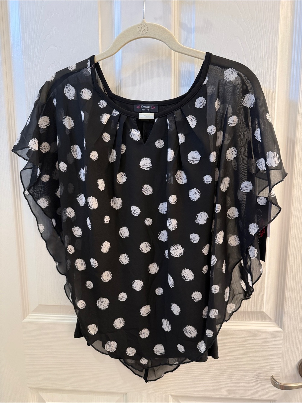 Cocomo Petite Black White Polka Dot Flutter Sleeve Blouse